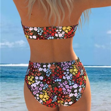 Damen Bikini-Set mit strapazierfähigem Bandeau-Oberteil und hoch geschnittenen Badeshorts Drune
