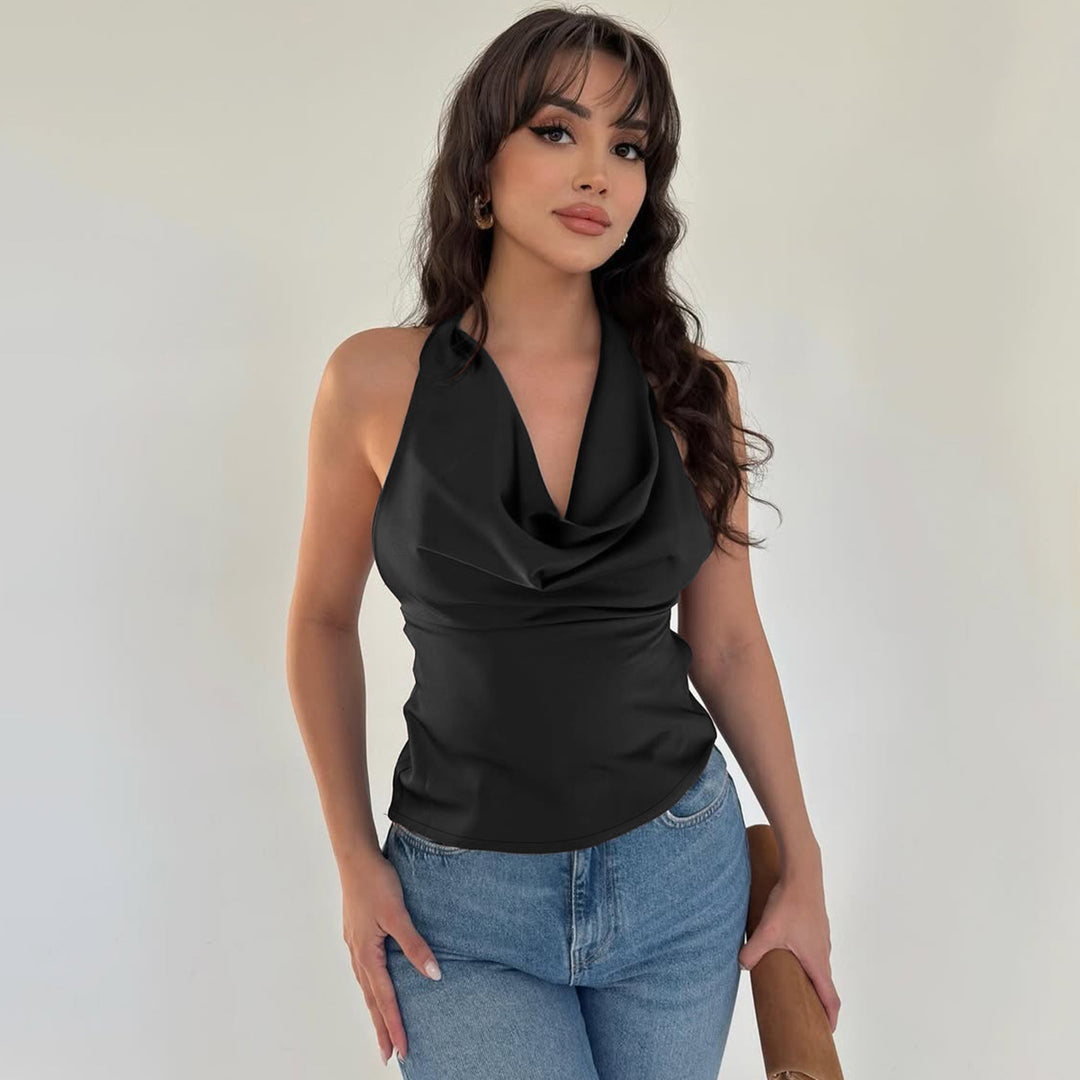 Damen Elegantes O-Back Top mit bindender Kapuze Drune