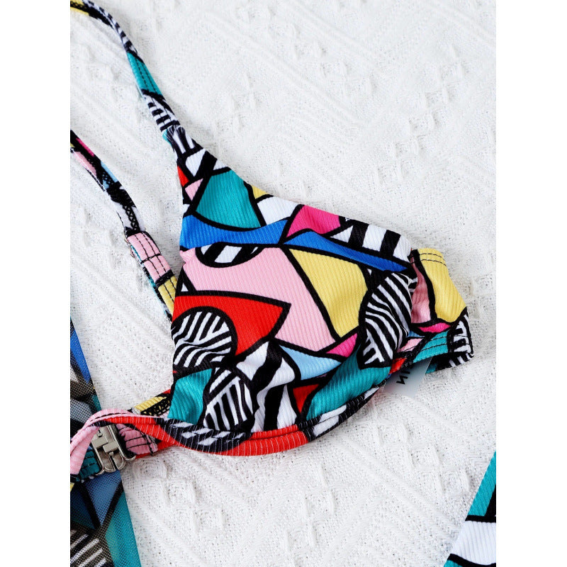 Damen Bikini-Set mit modischem Wickelrock und buntem Grafikdruck Drune
