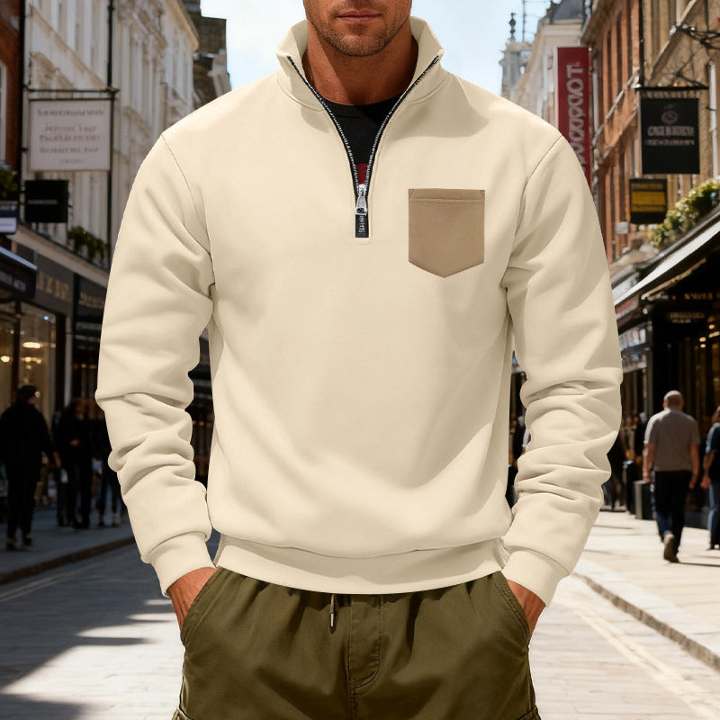 Herren modischer Sweatshirt mit halbem Reißverschluss und aufgesetzter Tasche Drune