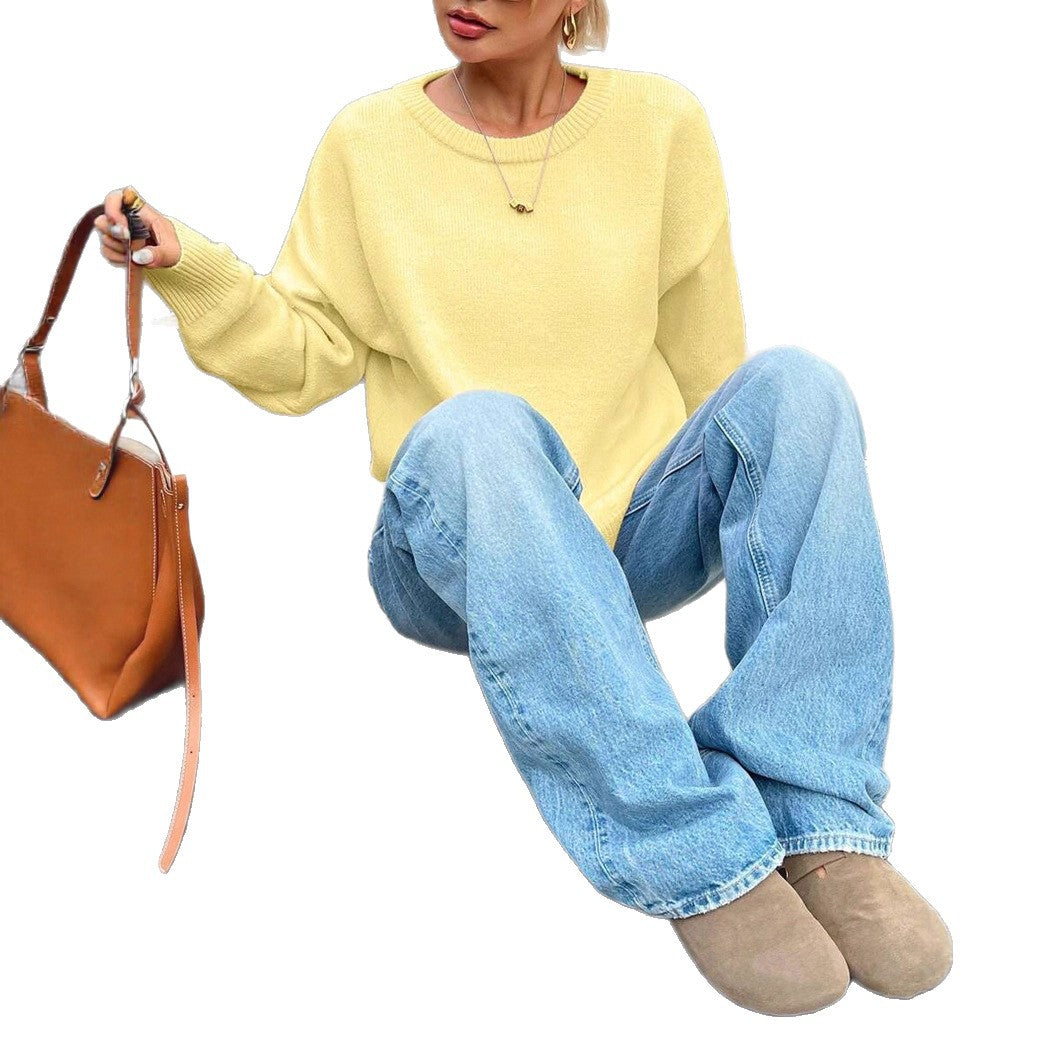 Damen Bequemer Pullover aus feiner Strickqualität mit zeitlosem Rundhalsausschnitt Drune