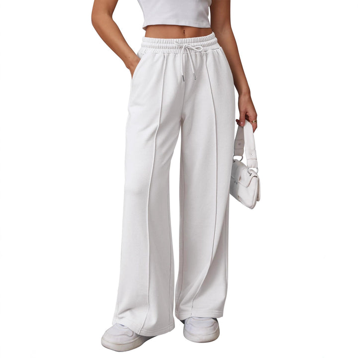 Damen nan High-Waist Relax-Freizeithose mit doppeltem Rippbund, sichtbarer Bügelfalte und weitem Bein Drune