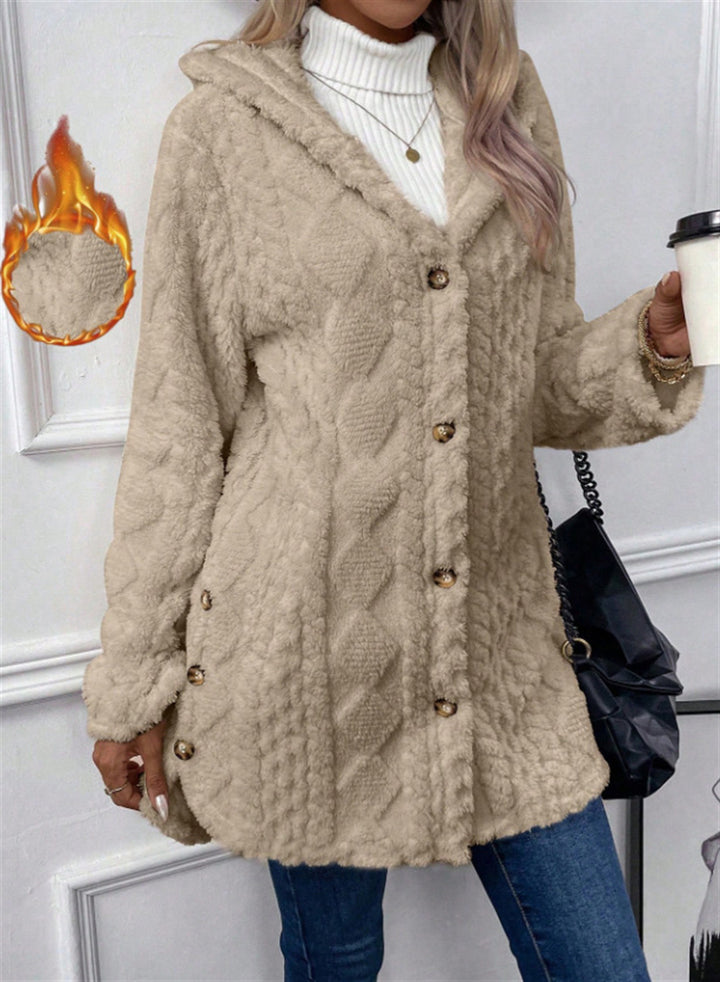 Damen kuschelige Knopfjacke mit hohem Kragen Drune