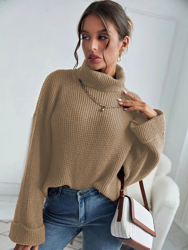 Damen Grober Strickpullover mit hohem Kragen und lässigem Fit Drune