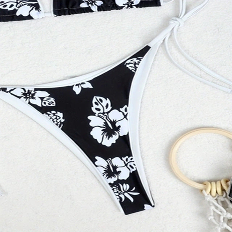 Damen Triangel-Bikini mit floralem Muster und verstellbaren Bindebändern Drune