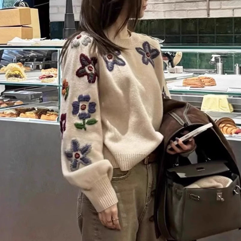 Damen modischer Pullover mit floralem Stickdesign Drune