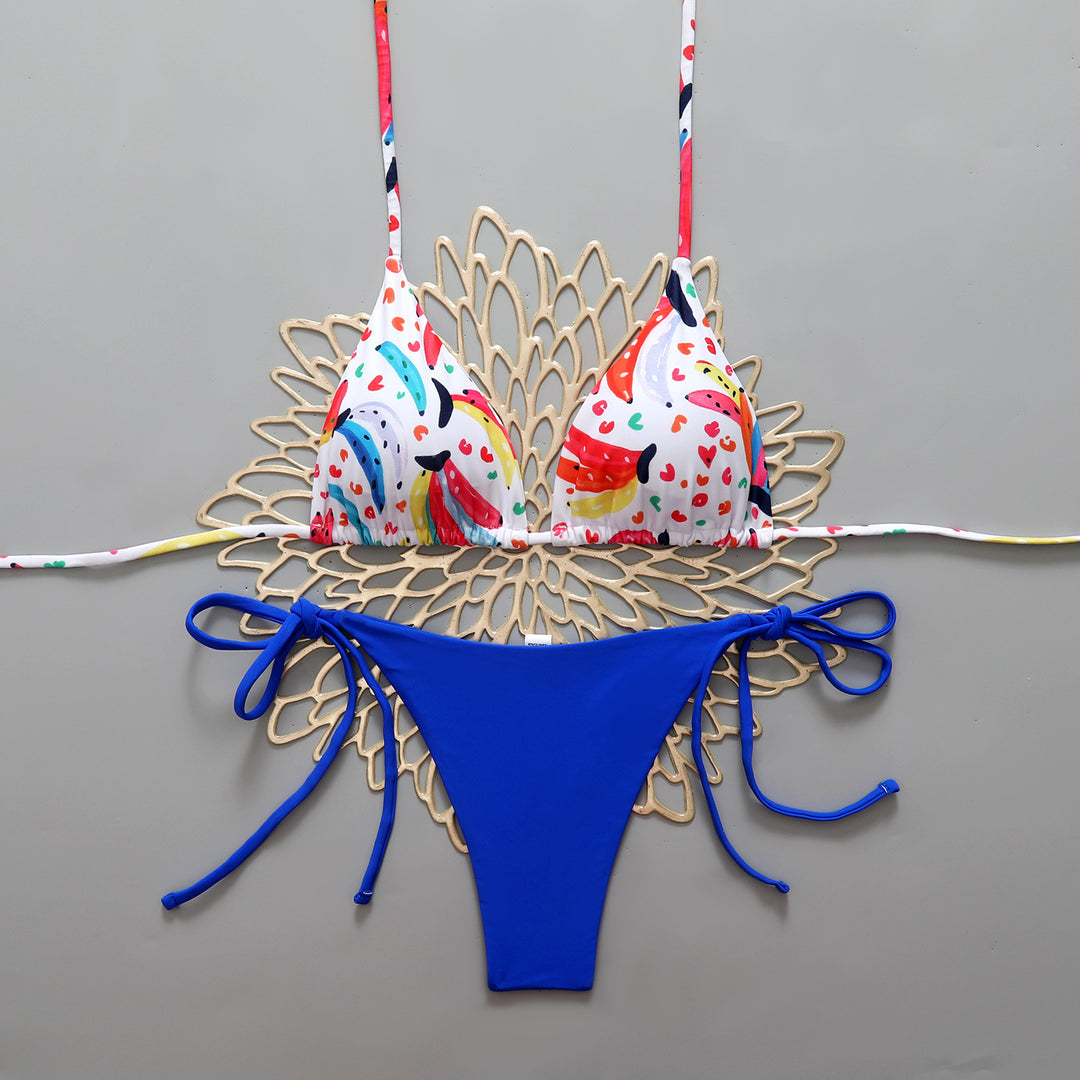 Damen Bikini-Set mit bunten Motiven und verstellbaren Seitenbändern Drune