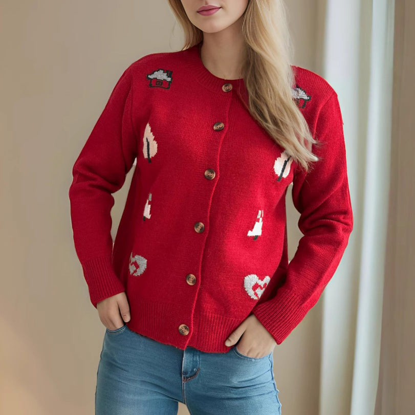 Damen Strickjacke mit kunstvollem Motiv Drune