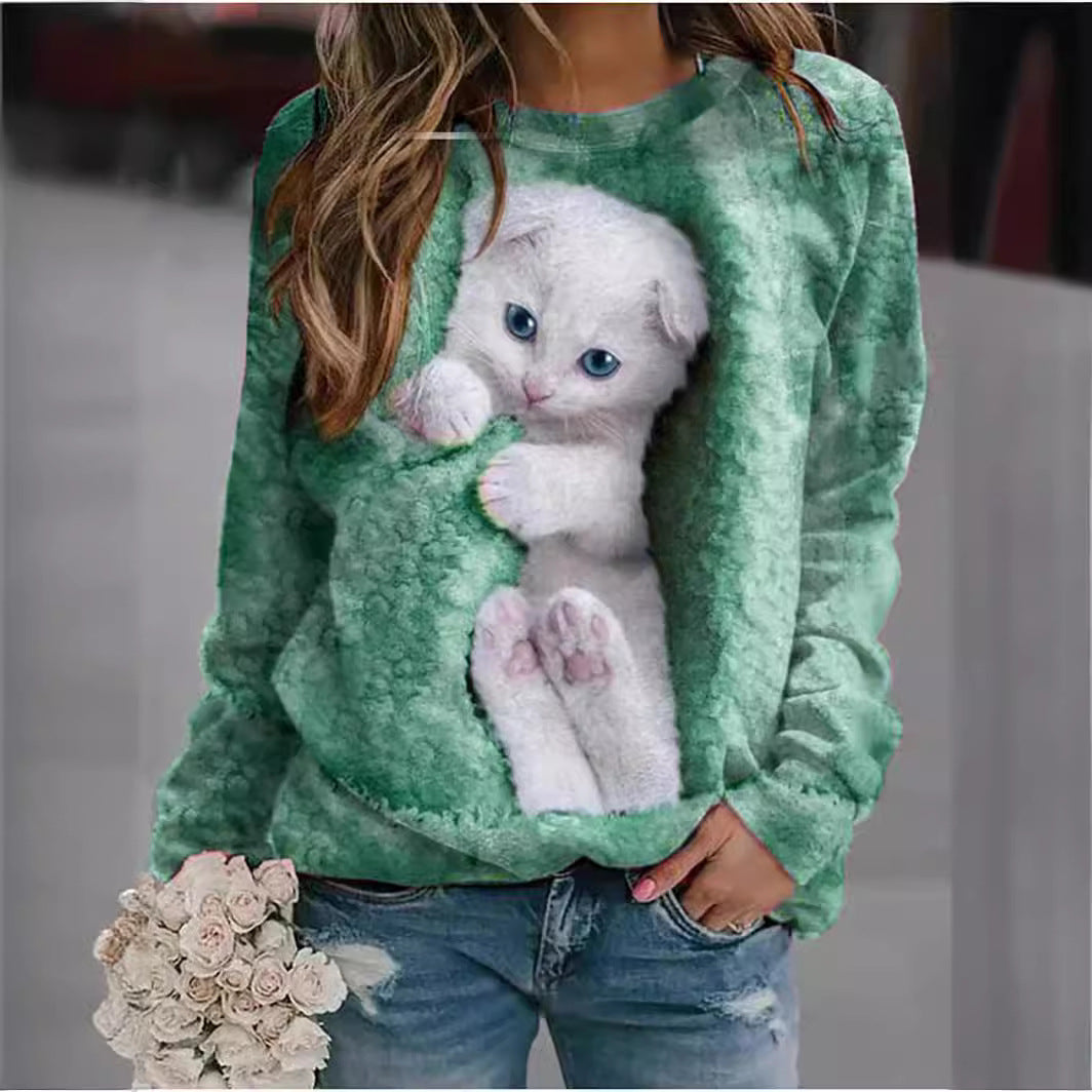 Damen Sweatshirt mit niedlichem Katzenmotiv Drune