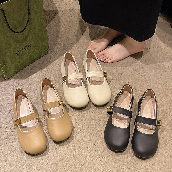 Damen Ballerinas mit dekorativem Riemchen und goldener Applikation Drune