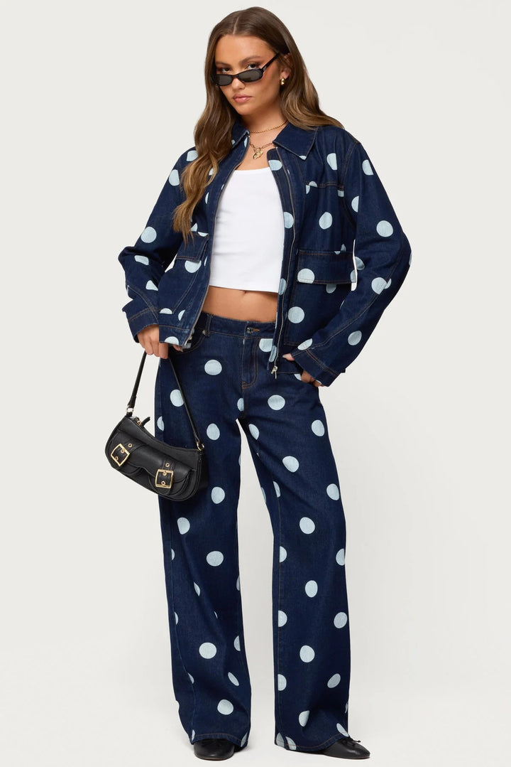 Damen Polka-Dot Denim-Set mit lässiger Schnittführung und angesagten Details Drune