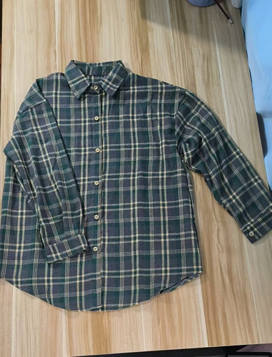 Damen Karobluse aus bequemer Baumwolle mit Button-Down-Kragen und langem Arm Drune