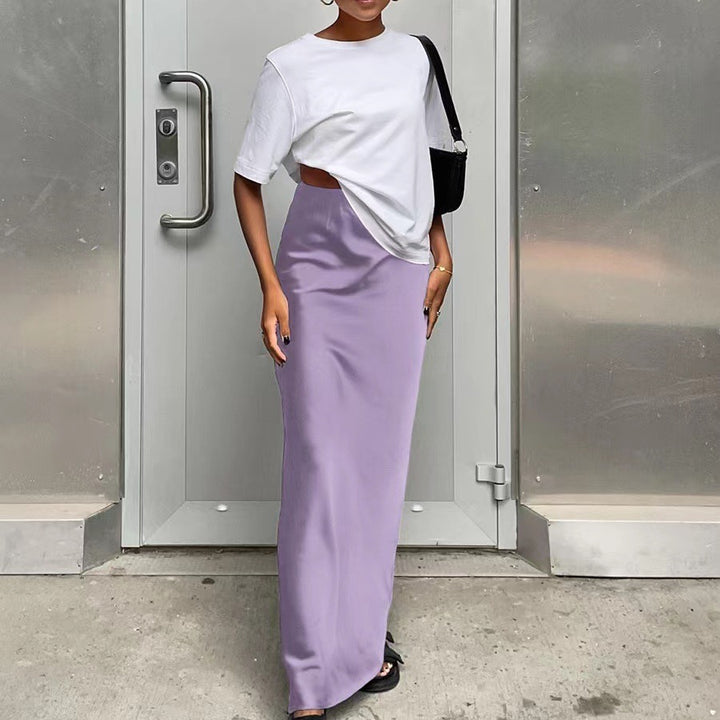 Damen elegantes Maxikleid mit asymmetrischem Schnitt und dekorativem Überwurf Drune