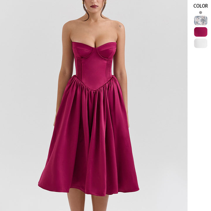 Damen Abendkleid mit strapless Design und voluminösem Rock Drune