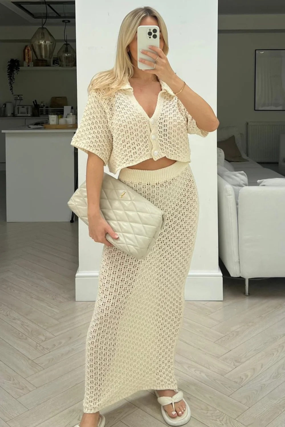 Damen lässiges Strick-Set mit cropped Jacke und Wickelrock Drune