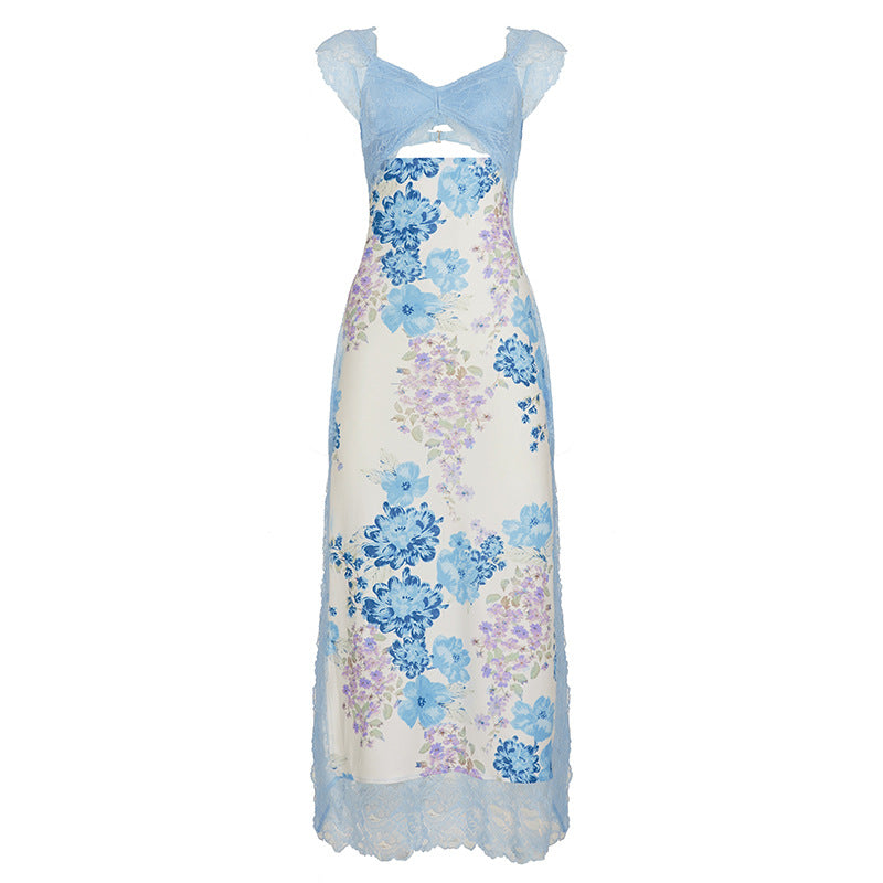 Damen elegantes Nachthemd mit floralen Einsätzen und zarten Spitzenakzenten Drune