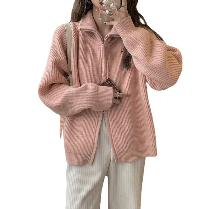 Damen Strickjacke mit hohem Kragen und Reißverschluss Drune