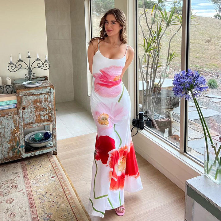 Damen Maxi Kleid mit floralem Print und spaghetti-Trägern Drune