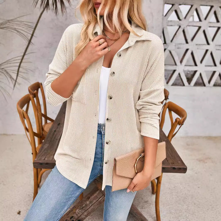 Damen Lässige Waffelpique Blusenjacke mit praktischen Taschen und Knopfverschluss Drune