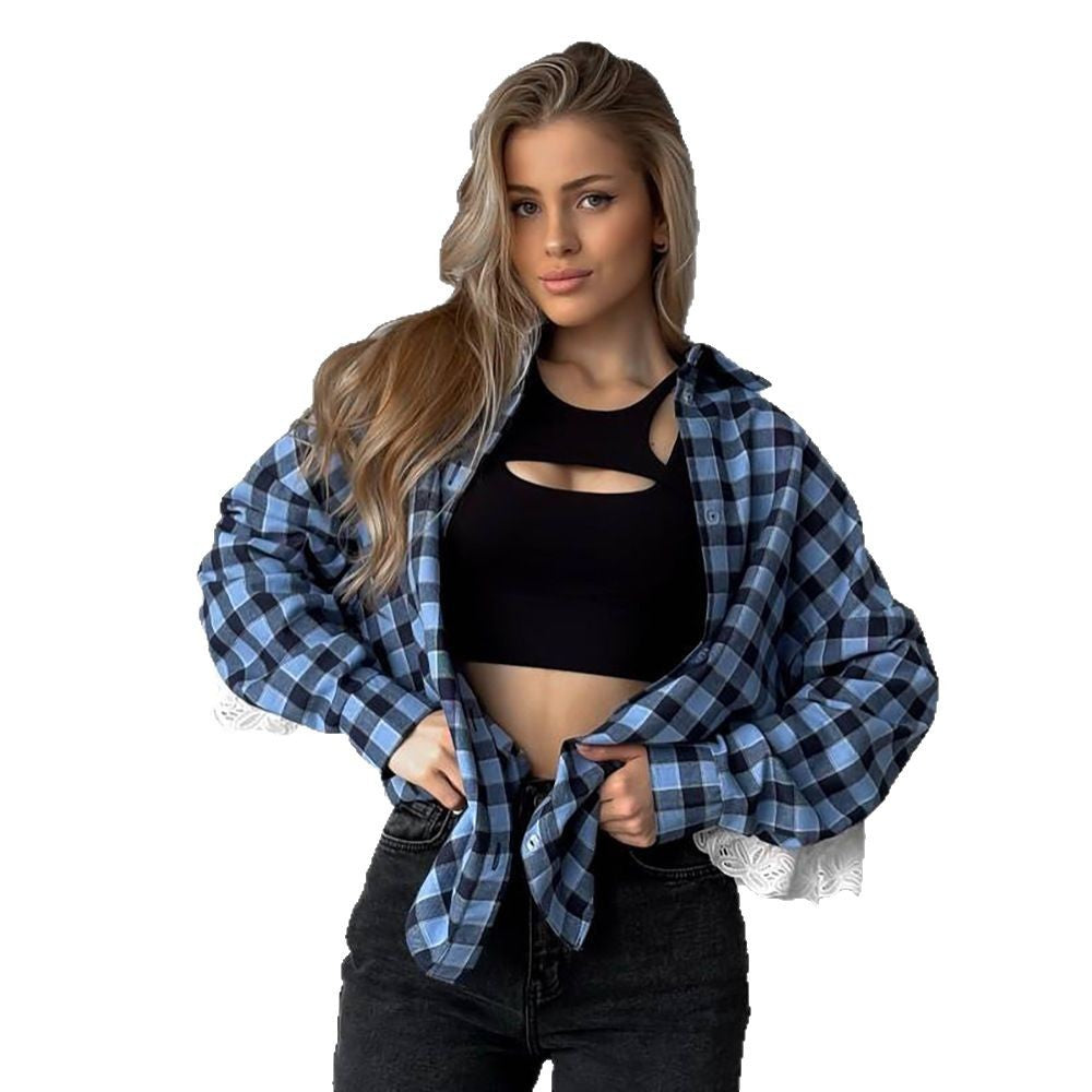 Damen Karottenbluse mit romantischem Spitzenbesatz Drune