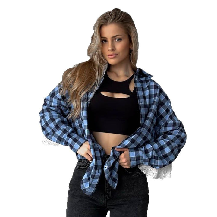 Damen Karottenbluse mit romantischem Spitzenbesatz Drune