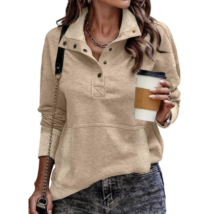 Damen sportlicher Pullover im Vintage-Style mit Stehkragen und Druckknöpfen Drune