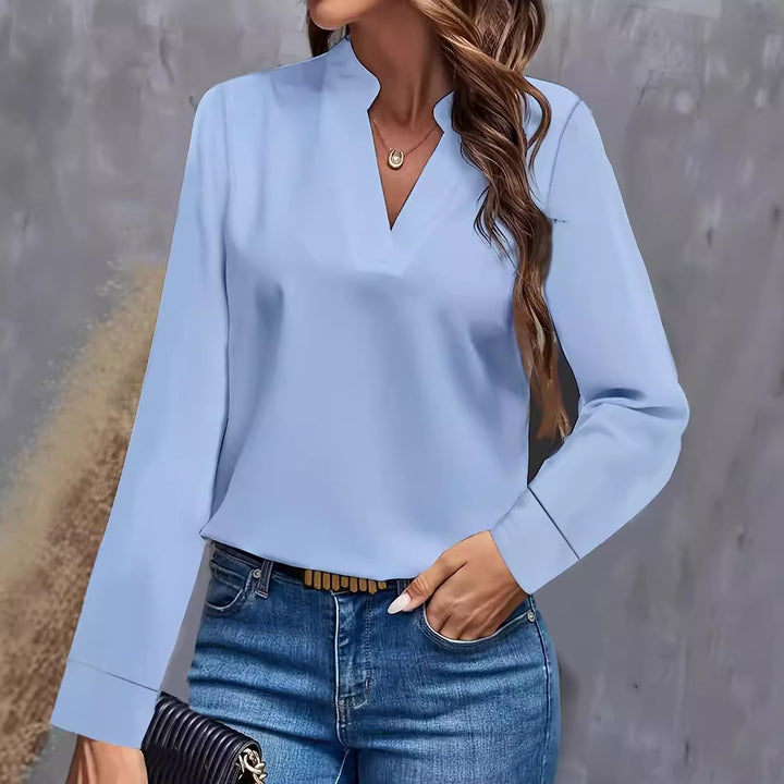 Damen elegante Bluse mit Stehkragen Drune
