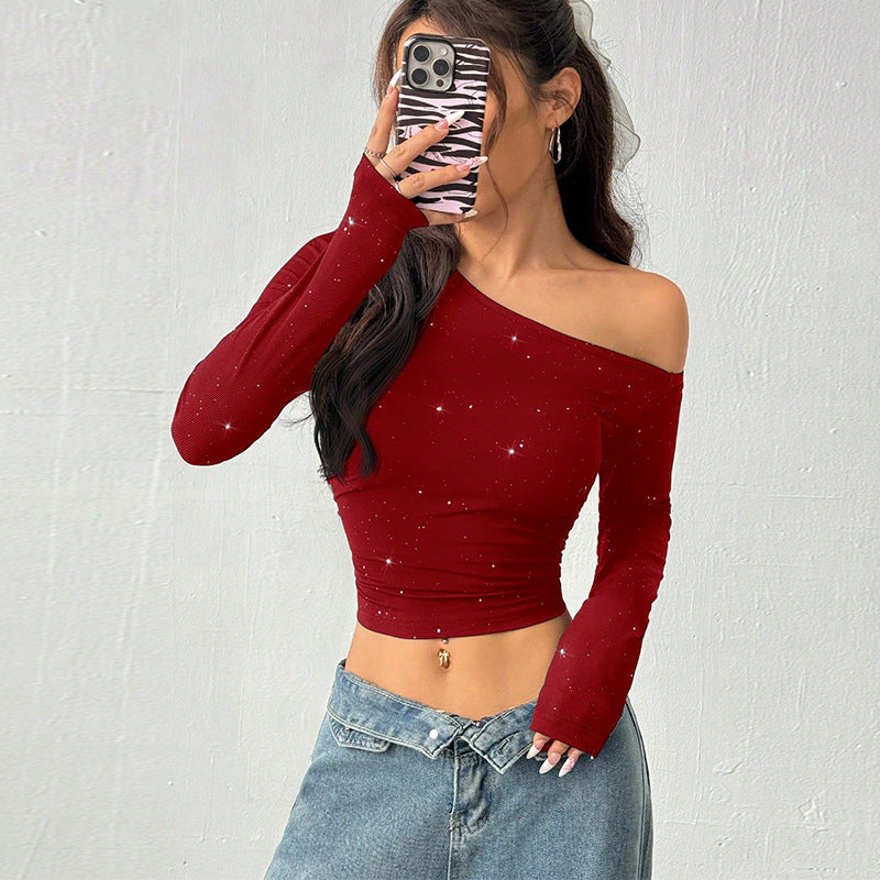 Damen asymmetrisches Langarmoberteil mit schimmernden Details Drune