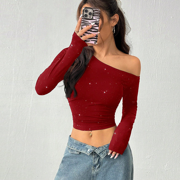 Damen asymmetrisches Langarmoberteil mit schimmernden Details Drune