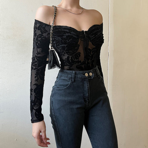 Damen Luxuriöses Spitzenbodysuit mit Off-Shoulder-Design Drune