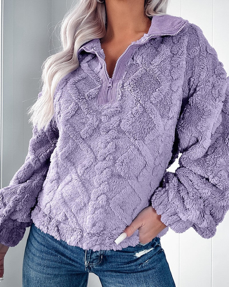 Damen Kuschelige Fleece-Pullover mit Reißverschluss und Wabenmuster Drune
