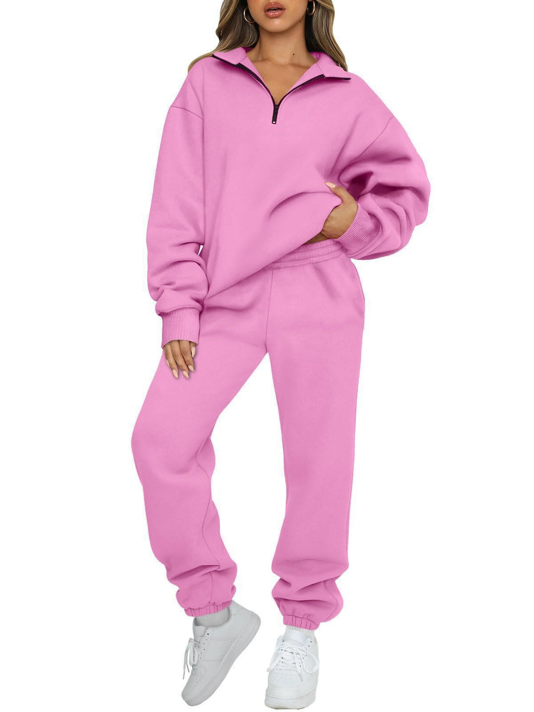 Damen nan oversized Sweatshirt Jogginghose Set mit Reißverschlusskragen Drune