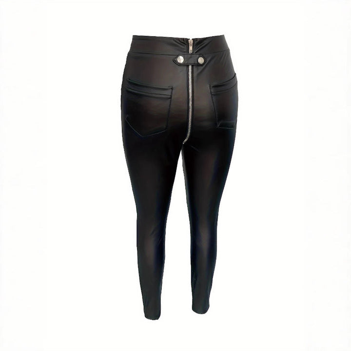 Damen Modische Kunstlederleggings mit Reißverschluss und Taillierung Drune