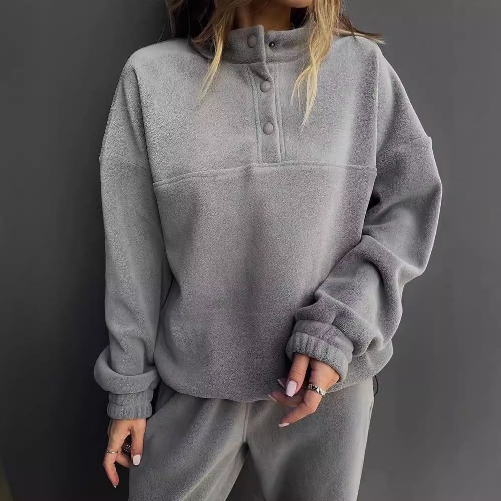 Damen Freizeitlicher Fleece-Pullover mit halber Knopfleiste und lässigem Schnitt Drune