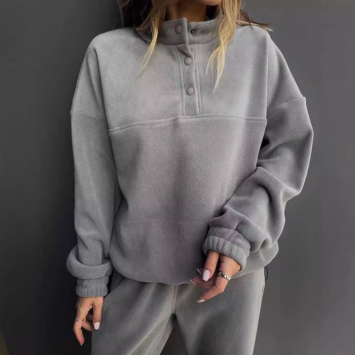 Damen Freizeitlicher Fleece-Pullover mit halber Knopfleiste und lässigem Schnitt Drune