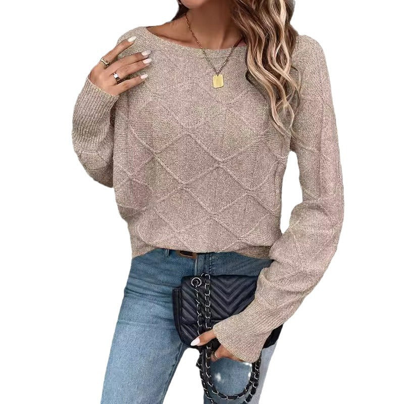 Damen Modischer Strickpullover mit modernem Rautenmuster und weitem Schnitt Drune