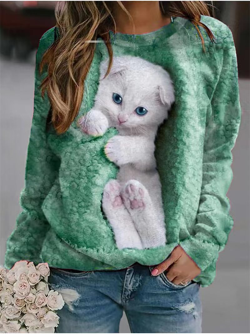Damen Sweatshirt mit niedlichem Katzenmotiv Drune