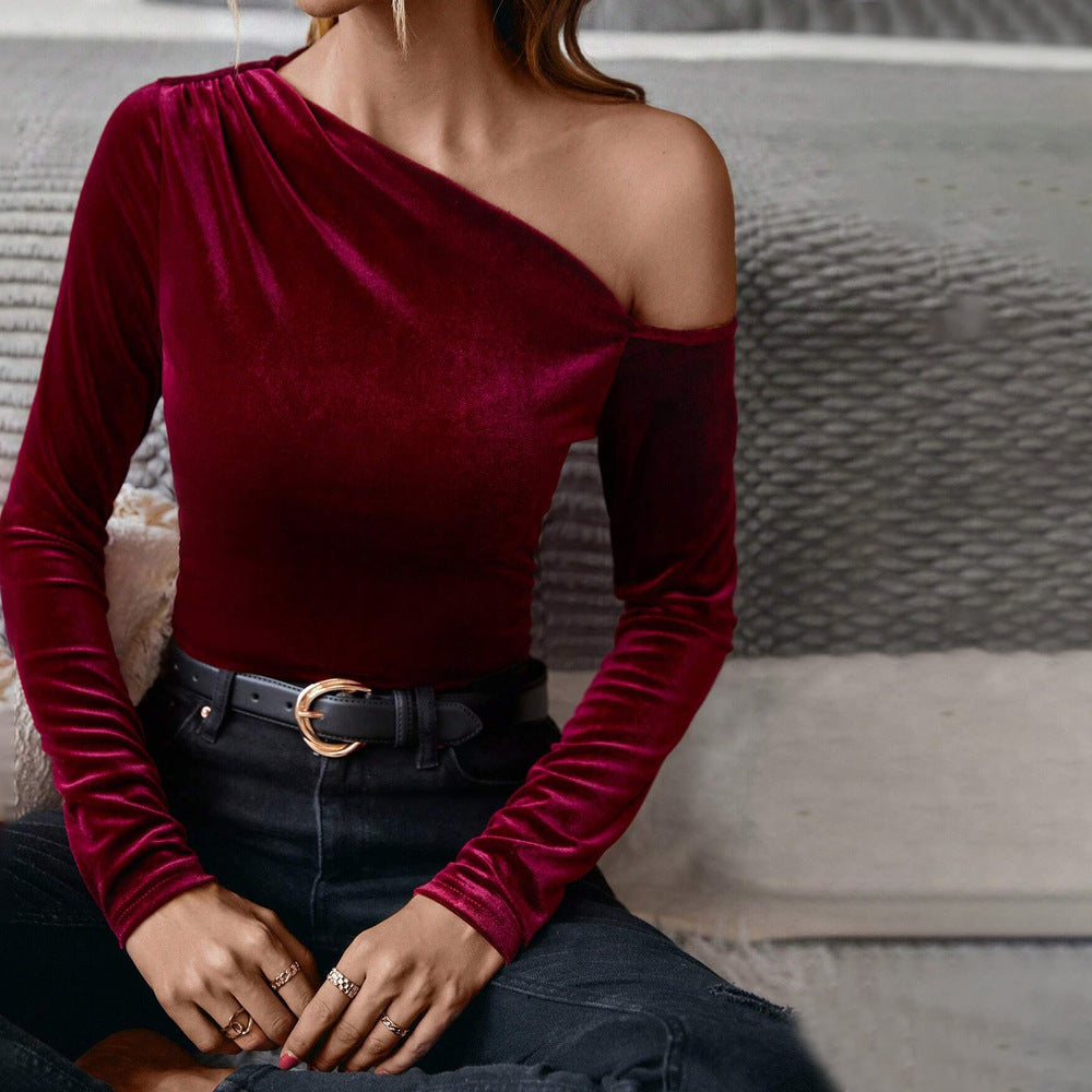 Damen elegantes One-Shoulder-Bodysuit aus Samt Drune