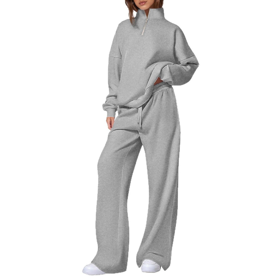 Damen nan oversized Jogginganzug mit Stehkragen halbem Reißverschluss und weitem Bein Drune