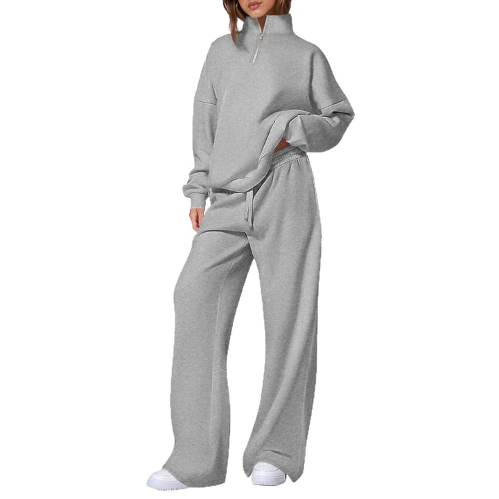 Damen nan oversized Jogginganzug mit Stehkragen halbem Reißverschluss und weitem Bein Drune
