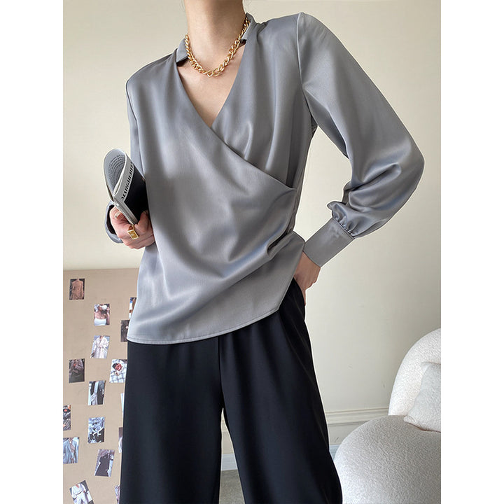 Damen elegantes Wickeloberteil mit detailsem V-Ausschnitt Drune