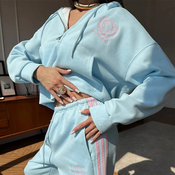 Damen lässiger Cropped Hoodie mit weitem Jogger Drune