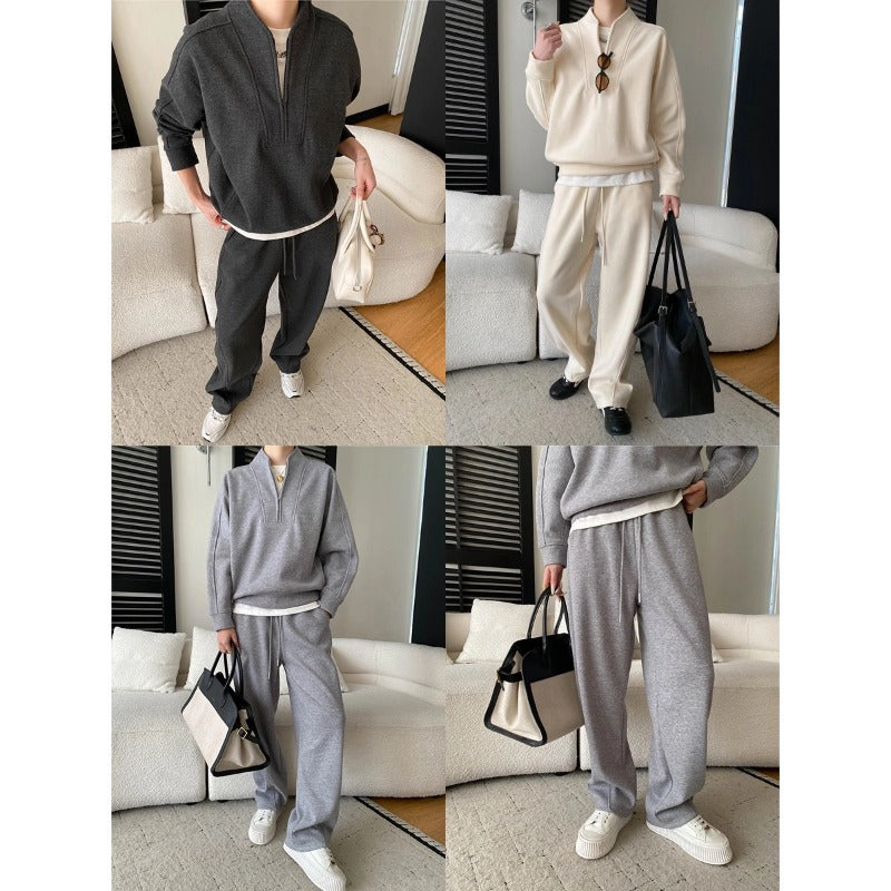 Damen lässiger Freizeitanzug mit hochschließendem Kapuzenpullover und weiten Hosen Drune