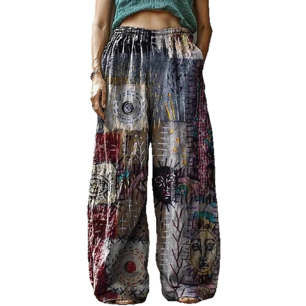 Damen Weite Freizeithose mit ethnischem Patchwork-Muster Drune