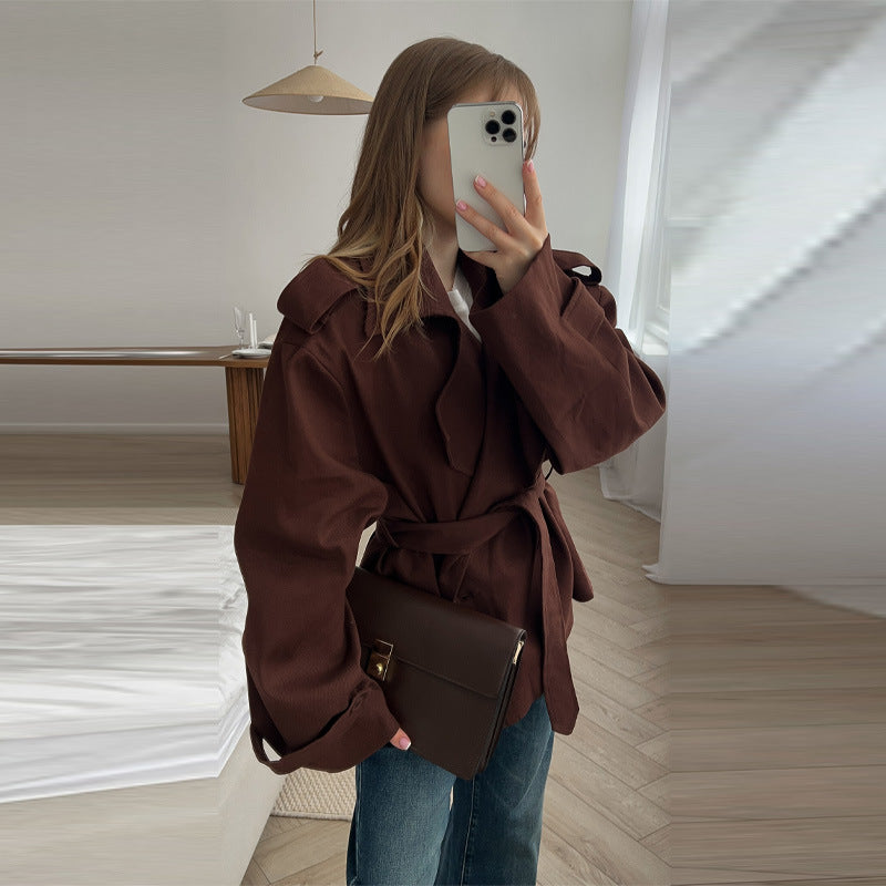 Damen Elegante oversized Trenchjacke mit Gürtel und strukturierten Ärmeln Drune