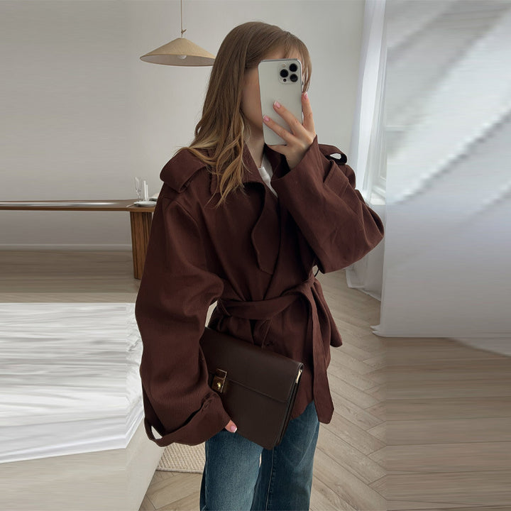 Damen Elegante oversized Trenchjacke mit Gürtel und strukturierten Ärmeln Drune