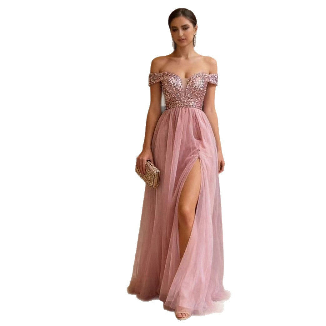 Damen Elegantes Abendkleid mit schulterfreiem Design und funkelnden Applikationen Drune