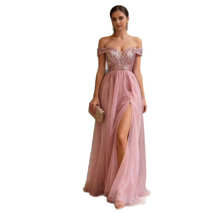 Damen Elegantes Abendkleid mit schulterfreiem Design und funkelnden Applikationen Drune