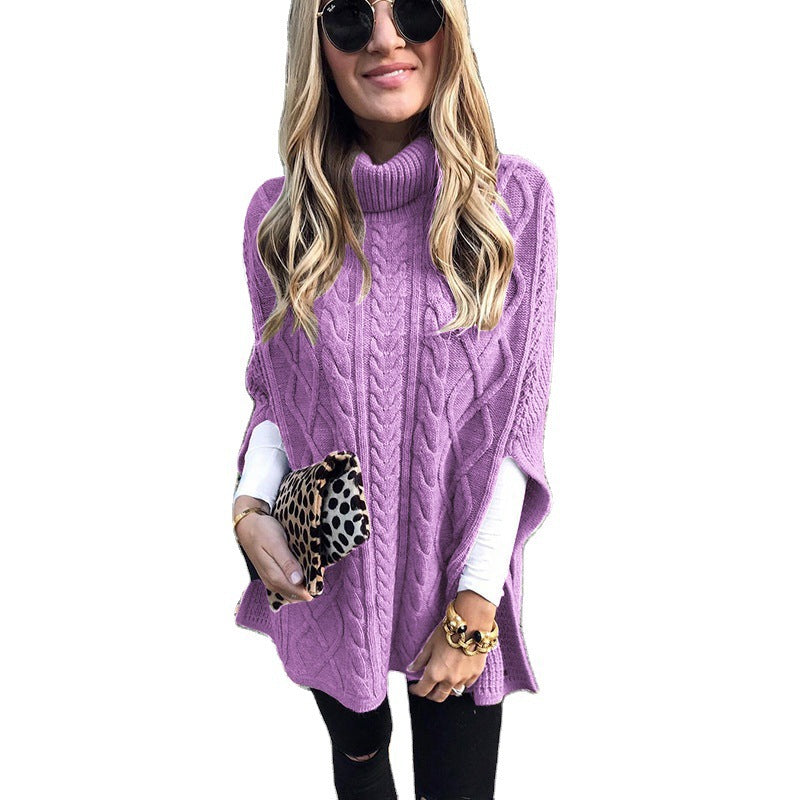 Damen Strickponcho mit hohem Kragen Drune