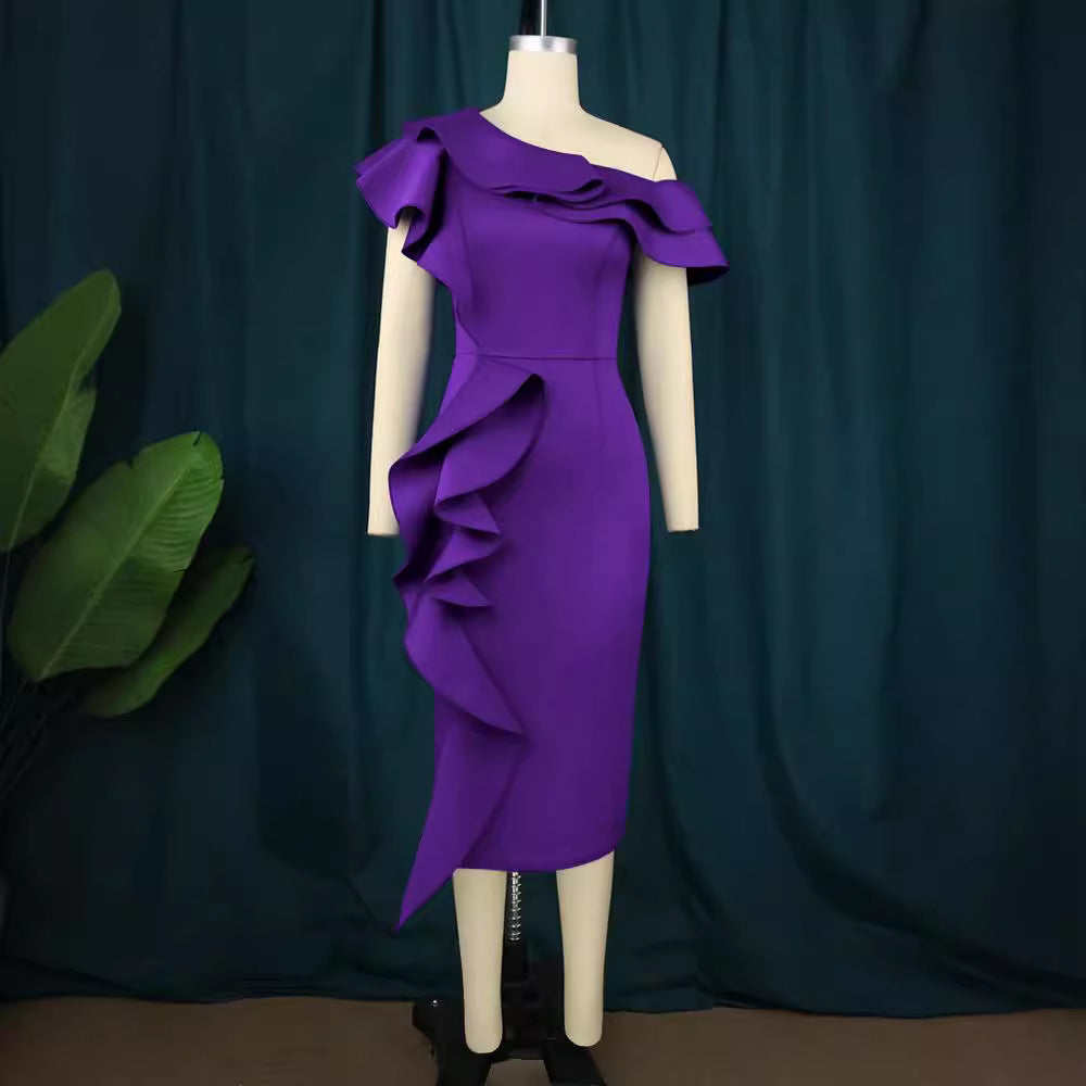 Damen figurbetontes Rüschendes Wickelkleid Drune